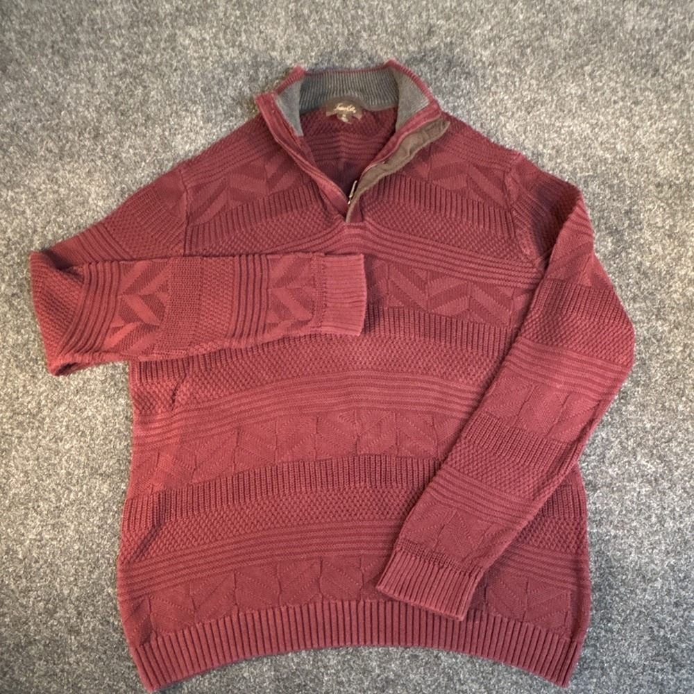 Tasso Elba Men's Red Cotton, 1/4  Button Pullover Sweater Size XL, Chunky Knit